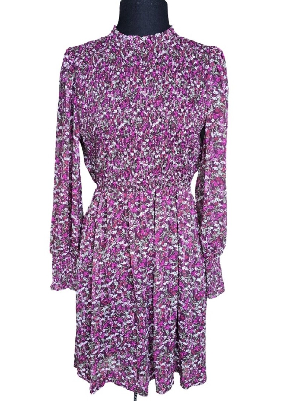 Draper James Pink Purple Floral Long-Sleeve Smocked Dress Size S Cottagecore